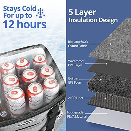 Maelstrom Soft Cooler Bag,Collapsible Soft Sided Cooler,24/30/60/75 Cans Beach Cooler,Ice Chest,Large Leakproof Camping Cooler,Portable Travel Cooler for Grocery Shopping,Camping,Road Trips