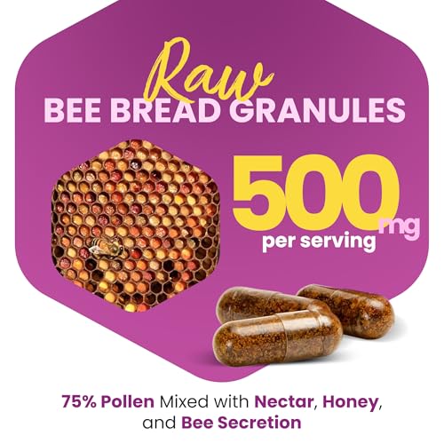 HONEYBEEZONE Bee Bread Capsules – Nutrient-Rich Superfood for Energy Boost, Immune Support Supplement | Non-GMO, Gluten-Free, 60 Easy-to-Swallow Veggie Capsules