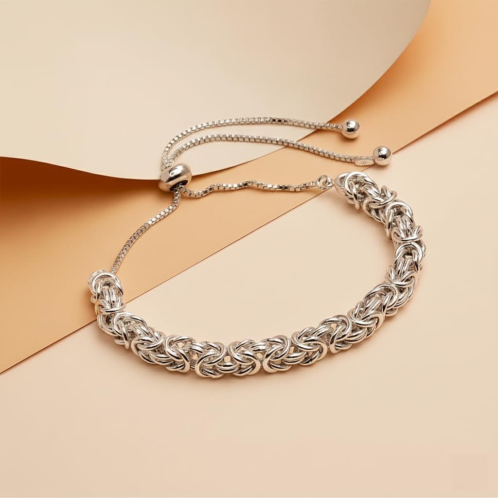 LeCalla 925 Sterling Silver Byzantine Bracelet Jewelry | Italian Sliding Bolo Chain Bracelet for Women