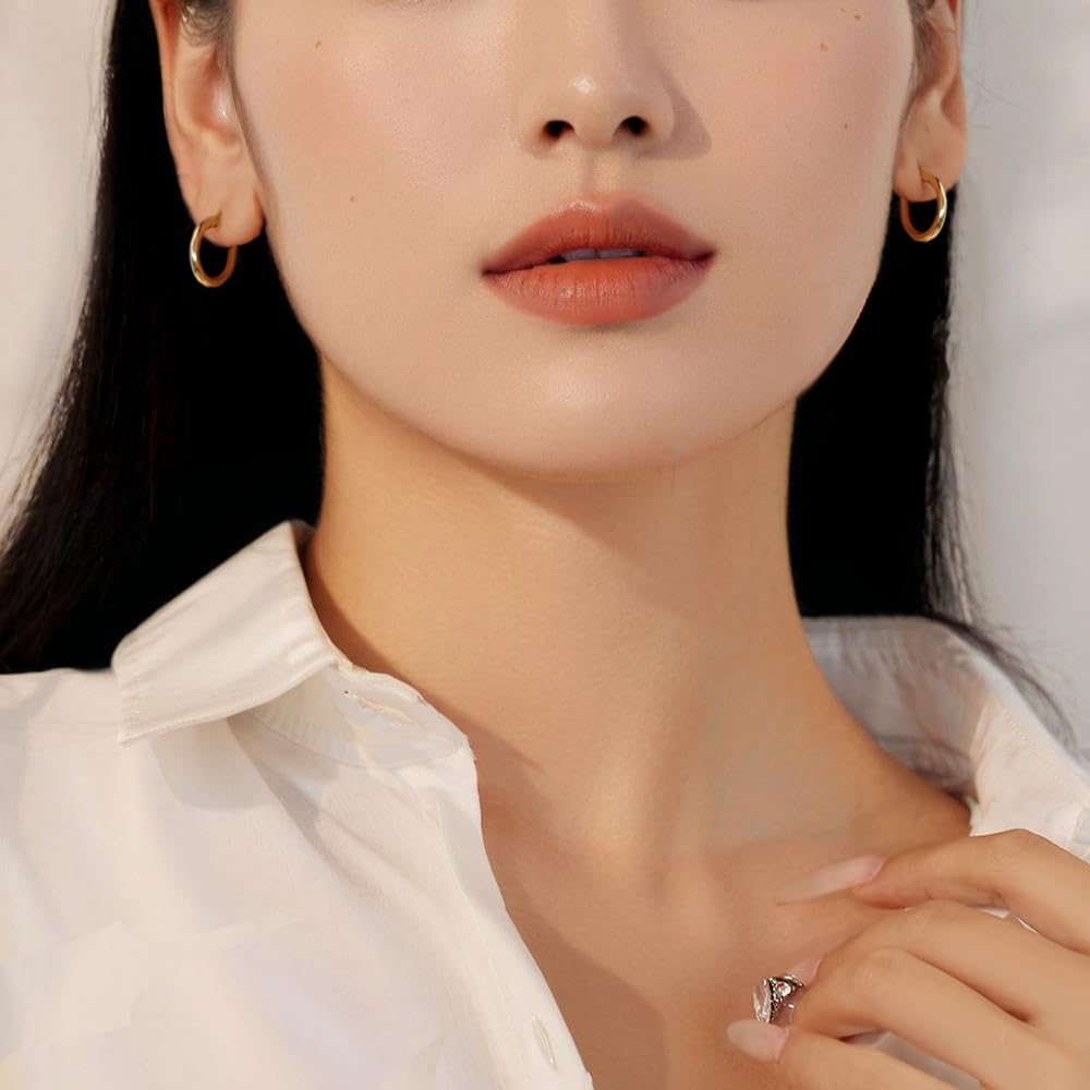 YUVOLA 14k Yellow Gold Hoop Earrings for Women Real Gold 16mm Classic Round Polished Hoops 2mm Thickness