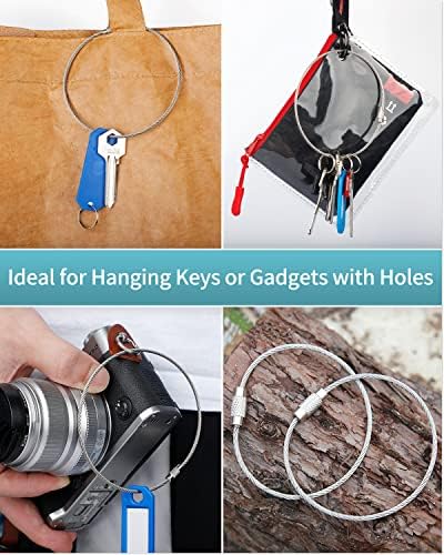 Pawfly 5 Inch/10 Inch Wire Keychain Cable Large Stainless Steel Key Ring Loop Holder, 20/50/100 Pack