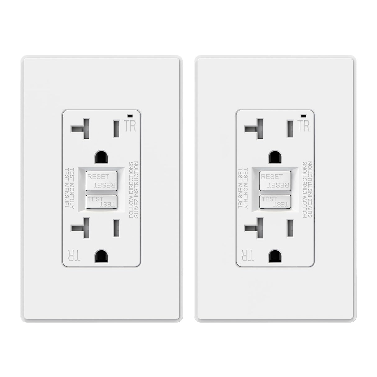 ELEGRP GFCI Outlet 20 Amp, Self-Test GFI Electrical Outlet with Thinner Design, TR Tamper Resistant GFCI Receptacle, Ground Fault Circuit Interrupters with Wall Plate, UL Listed, Matte White, 2 Pack