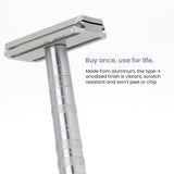 Henson Shaving Razor - Steel Blue Double Edge Safety Razor with 5 Spare Blades - 30° Angled Precision With Superior Blade Rigidity- Reusable Single Blade Razors For Men and Women - Mild Aggression