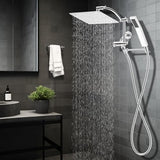 Hibbent All Metal 10'' Rainfall Shower Head, Dual Shower Head Combo, High Pressure Handheld Shower Wand, 16'' Adjustable Arc-shaped Shower Extension Arm, 71'' Hose, Showerhead Holder, Chrome