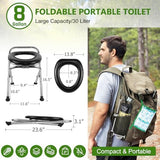 BLIKA Portable Toilet for Camping, 350LBS Stainless Steel Foldable Camp Travel Toilet with Soft Seat for Adults, Portable Potty for Camping, RV Travel, Road Trips, Includes Waste Bags with Gel