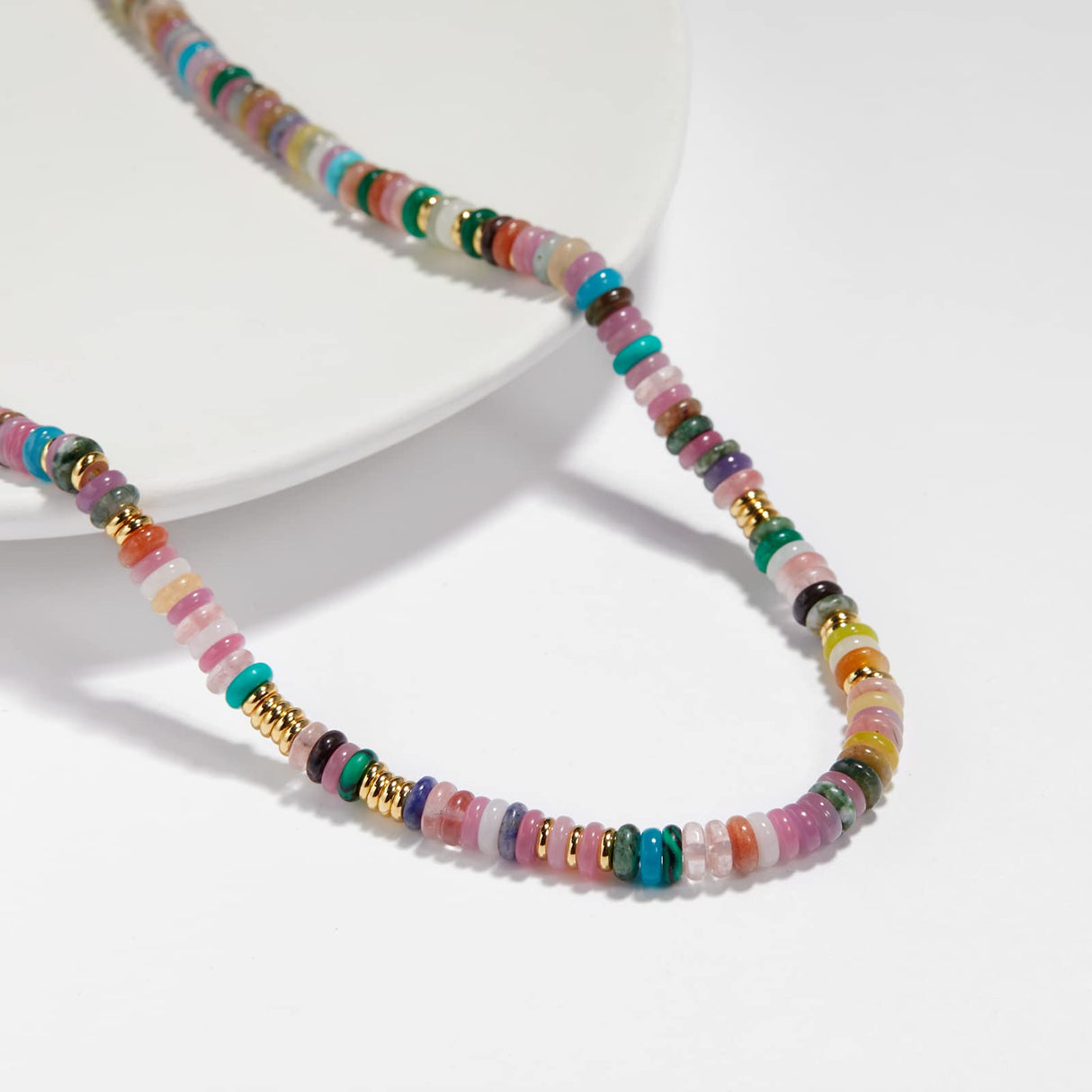 KissYan Beaded Necklaces for Women, Natural Stone Bead Choker(05)