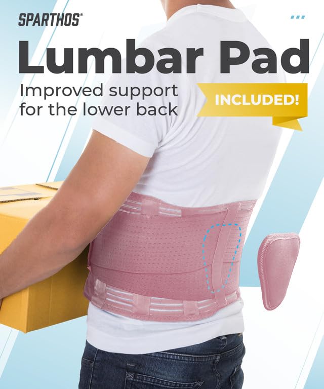 Sparthos Back Support Belt - Immediate Relief from Back Pain, Sciatica, Herniated Disc - Breathable Brace With Lumbar Pad - Lower Backbrace For Home & Lifting At Work - For Men & Women - (Pink-S)