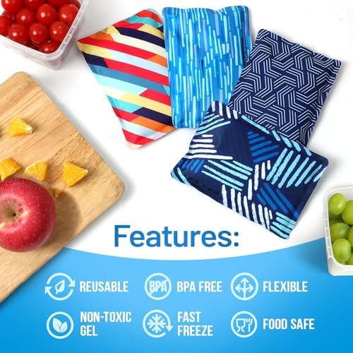 Everlasting Ice RX Reusable Ice Packs for Lunch Boxes & Coolers (4 Pack) Flexible, Long-Lasting, BPA Free, Versatile Soft Ice Pack for Insulated Bags, Picnic, Travel, and More