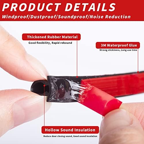 50 Feet D-Shape Rubber Weather Stripping Door Seal Strip, Fingwerk Self-Adhesive Backing Door Weatherstripping for Door Frame Insulation Large Gap, Easy Cut to Size(Black)