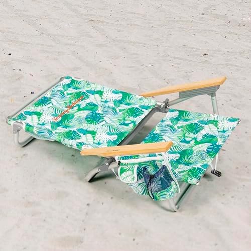 Tommy Bahama 5-Position Classic Lay Flat Backpack Beach Chair with Cooler and Cup Holder, Portable Folding Beach Chair for Tanning, Tropical Leaves