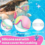 Vvinca 2 Pcs Kids-Swim-Goggles with Nose Cover, Swimming Diving Mask Wide View Anti Fog UV Anti Shattered Lens for Kids 3-6