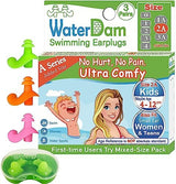 WaterDam A-Series Swimming Ear Plugs Ultra Comfy Great Waterproof Earplugs (Size 2A+2A+2A: Kids Teens Small&Medium Ear Women (Green Orange Pink))