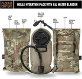 PETAC GEAR 1.5L / 3L Tactical Hydration Pack，Molle Carrier Pouch for 50 oz /100 oz Hydration Bladder Daypack Water Backpack.