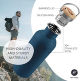 Bambaw Non-insulated Water Bottle 32oz, Blue Water Bottle with Handle, Stainless Steel Single Wall Water Bottle Dishwasher Safe, 1 Liter Water Bottles Reusable, Large Water Bottle – Aegean Blue