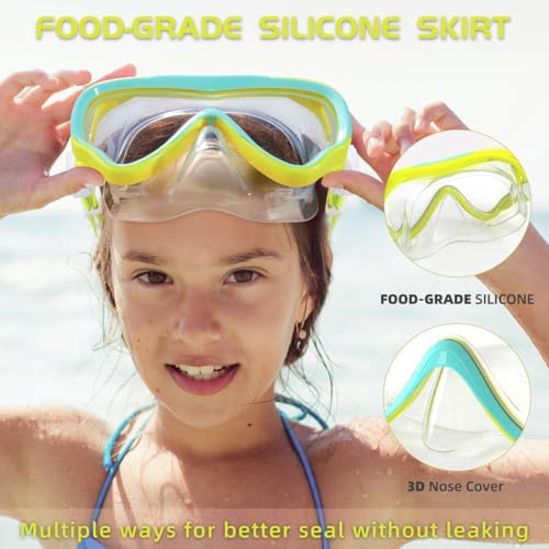 Seago Kids Swim Goggles Snorkel Diving Mask for Youth(5-15), Anti-Fog 180° Clear View
