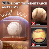 JupDec Baseball Display Case - Clear Cube Baseball Holder with Wooden Base, Autograph Stand Box for Single Ball, Acacia Wood, Brown, 1 Pack