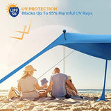 Beach Canopy Beach Tent UPF50+ 11x11 FT Easy to Setup Extra Windproof Rope Sun Shelter Beach Shade Canopy with 4 Stability Poles Outdoor Shade for Beach Camping Family