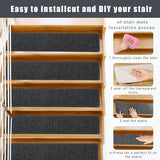 15Pcs Stair Treads for Wooden Steps With Self Adhesive, 8"x30" Non Slip Stair Runners-Peel & Stick Indoor Stair Carpet Runner, Resistant Runner for Kids, Elders and Pets, Black