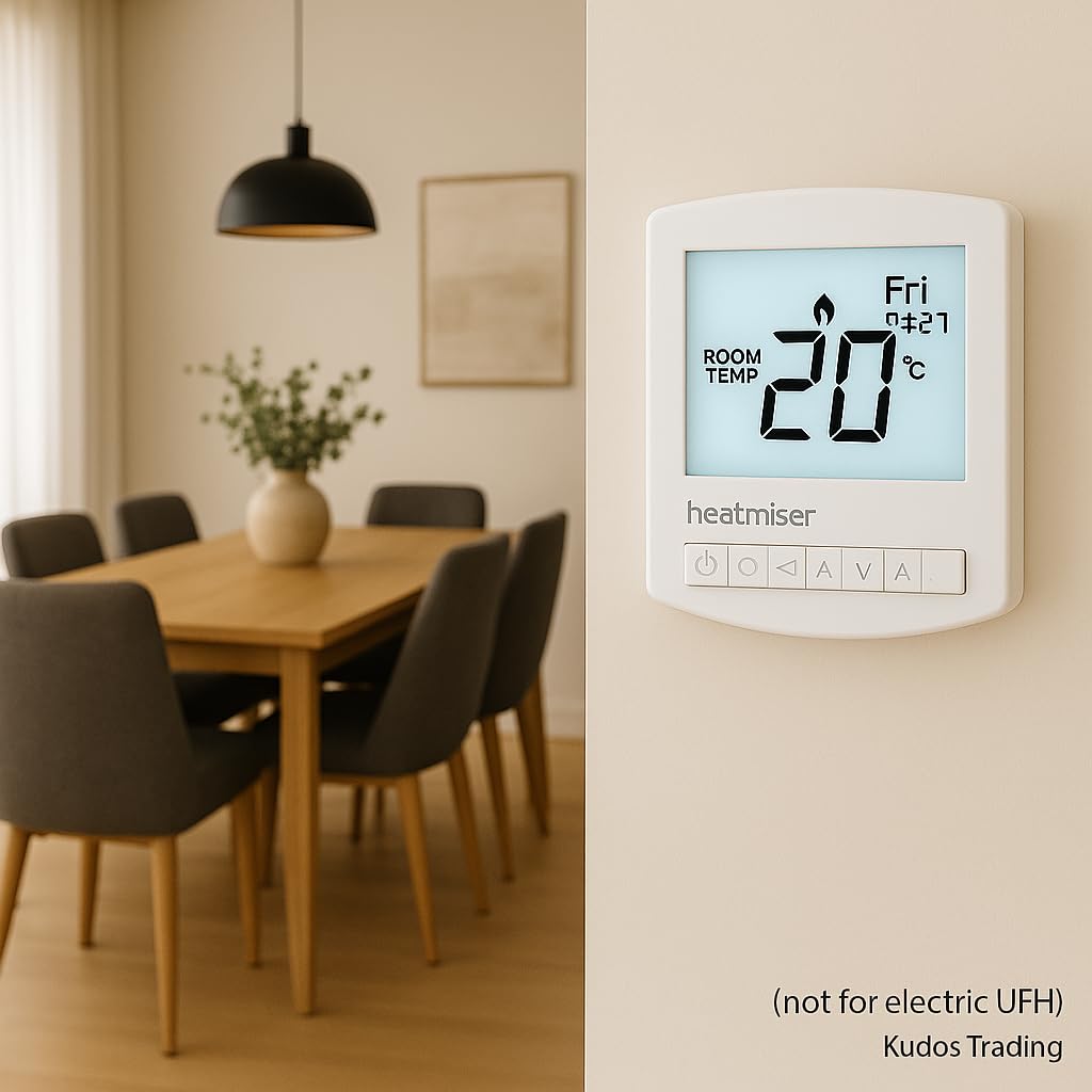 Kudos-Trading - Heatmiser Slimline V4 Programmable Room Thermostat for Water Underfloor Heating and Central Heating System Not Electric Ufh, Built In & Remote Air Sensing 3amp Mains Powered.