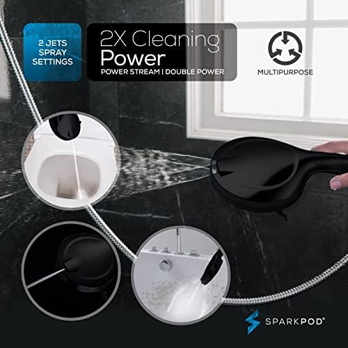 SparkPod 10-Mode Handheld Shower Head with Filter - 5" High Pressure Filtered Shower Head with Touch-to-Clean Nozzles, Built-In Power Jet, Stainless Steel 6ft Hose & Bracket (Black Matte)