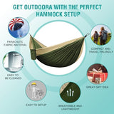Hammock Camping, Portable Single/Double Hammocks for Outdoor Hiking Travel Backpacking - 210D Nylon Hammock Swing for Backyard & Garden (Green/Khaki)