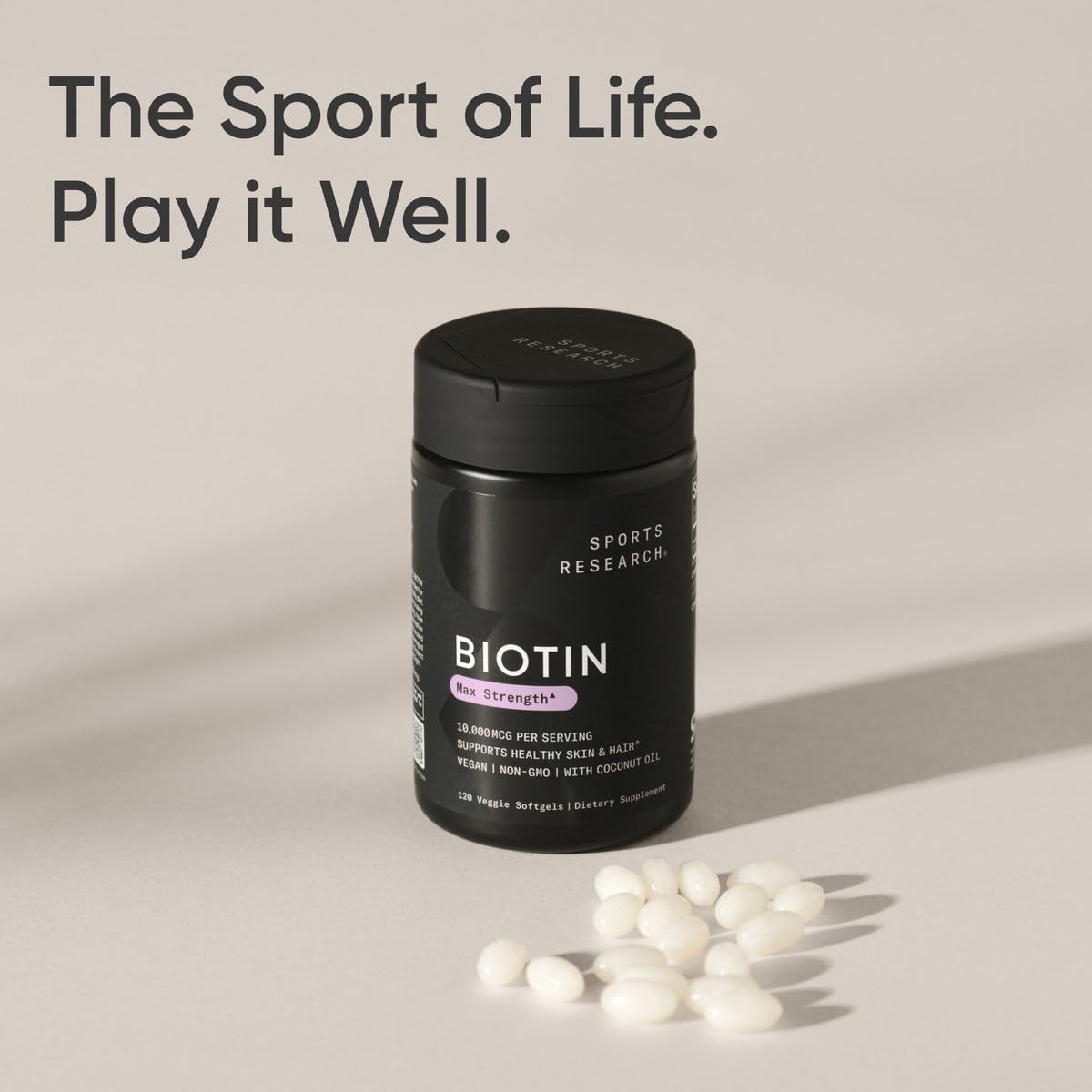 Sports Research® Biotin 10,000mcg with Organic Coconut Oil - Biotin (Vitamin B7) for Healthy Skin and Hair Support* - for Women and Men - Vegan, Non-GMO, Gluten & Soy-Free - 120 Veggie Softgels