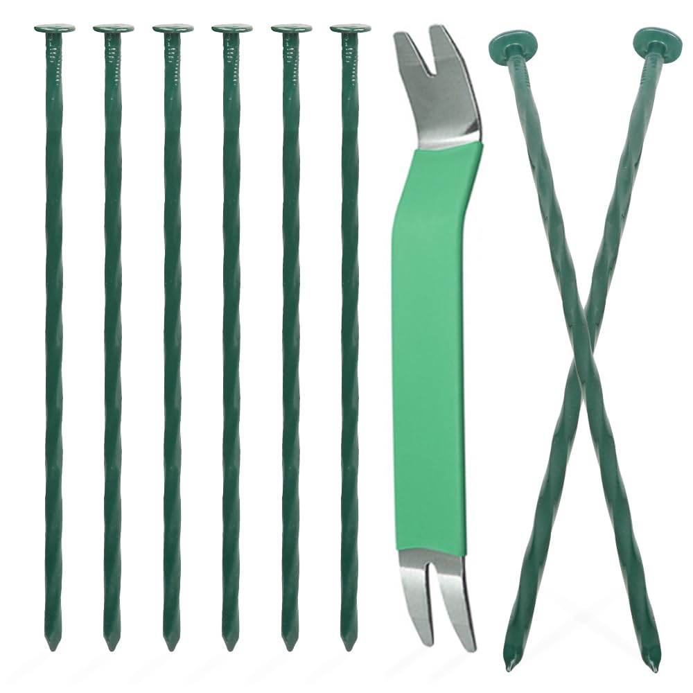 Bakulyor 100 Pack Metal Landscape Stakes, 8 Inch Artificial Grass Nails, 6 Gauge Large Landscaping Staples, Green Edging Anchor Stake for Garden Ground Lawn Paver Timber Border Weed Barrier Spikes 8"