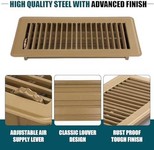 VOISEN Floor Register 4x10, 4 Pack Brown Floor Vent Covers,Heavy Duty Steel Walkable Floor Vents,Vent Covers for Home Floor