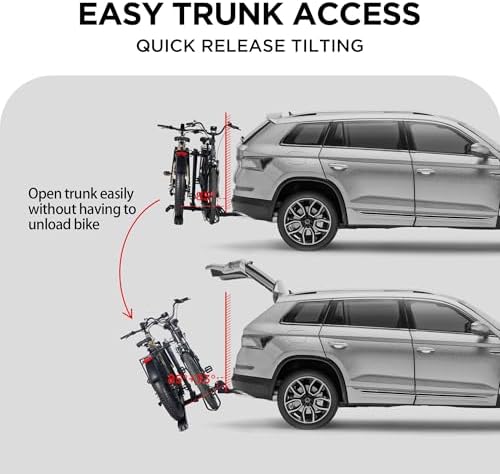 E-Bike Rack with Ramp, Hitch 2 Bike Rack, 200 lbs Capacity Electric Bike Carrier, Foldable Platform Mount for Cars, Trucks, SUVs, Minivans, Up to 5-Inch Fat Tire for 2'' Receiver