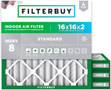 Filterbuy 16x16x2 Air Filter MERV 8 Dust Defense (4-Pack), Pleated HVAC AC Furnace Air Filters Replacement (Actual Size: 15.50 x 15.50 x 1.75 Inches)