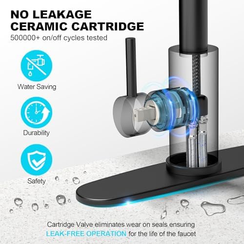 Matte Black Single Hole Kitchen Faucets with Pull Down Sprayer, Single Handle, High Flow Water, Pull Out Tap, Stainless Steel Sink Faucet, Suitable for Farmhouse Camper Laundry Rv Bar