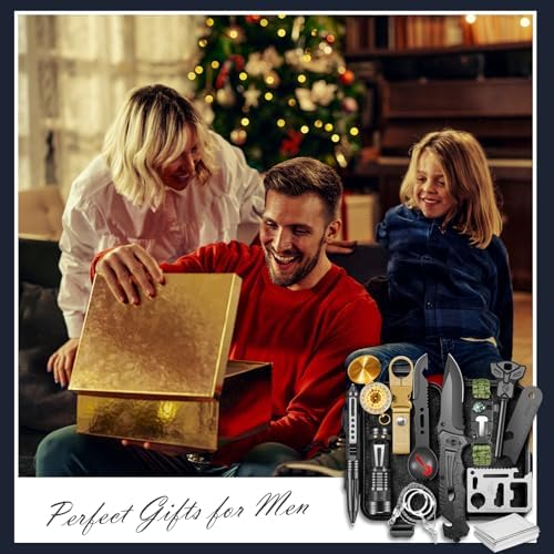 Gifts for Men Him Dad, Survival Kits and Equipment 14 Pcs, Christmas Stocking Stuffers, Anniversary Birthday Gifts for Husband Boyfriend Guy, Camping Essentials, Cool Gadgets for Men