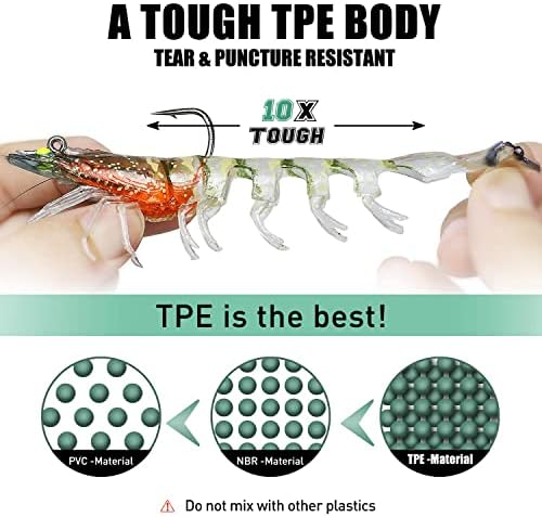 TRUSCEND Pre-rigged Fishing Jig Lures for Freshwater and Saltwater, Innovative Super Durable TPE Bass Lures, Lifelike Shrimp Crayfish Swimbait, Weedless Lure for Crappie Trout Walleye, Keep Separately