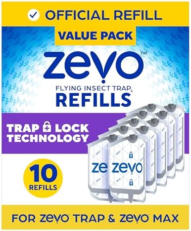 Zevo Flying Insect Trap Refill - for The Zevo MAX & Standard Indoor Fly Trap - Catch Gnats, House & Fruit Flies - Easy to Use - Mess-Free Disposal (10 Refill Cartridges)