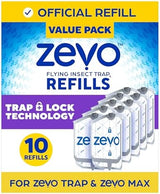 Zevo Flying Insect Trap Refill - for The Zevo MAX & Standard Indoor Fly Trap - Catch Gnats, House & Fruit Flies - Easy to Use - Mess-Free Disposal (10 Refill Cartridges)