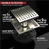 6 Inch Square Shower Floor Drain with Flange,Quadrato Pattern Grate Removable,Food-Grade SUS 304 Stainless Steel,Watermark&CUPC Certified,Brushed Nickel