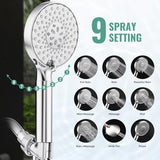 Filtered Shower Head with Handheld, High Pressure 9 Spray Mode Chrome Showerhead with Filters,detachable shower head,Water Softener Filters Beads for Hard Water -Remove Chlorine