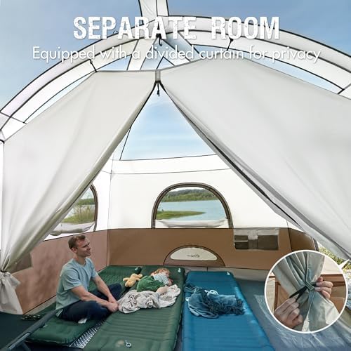 PORTAL 8 Person Family Camping Tent with Porch, Weather Resistant Camping Tents with Rainfly, Large Cabin Tents with 2 Room, Easy Set Up Tent for Outdoor Camping, Backyard
