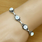 Natural Moonstone 925 Silver Plated Round Gemstone Link Bracelet for Women