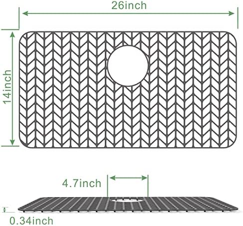 GUUKIN Sink Protectors for Kitchen Sink, 26''x 14'' Silicone Kitchen Sink Mat Grid for Bottom of Farmhouse Stainless Steel Porcelain Sink with Rear Drain (Grey)