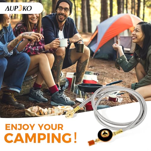 Aupoko Camping Gas Stove Extension Hose 1m, Camping Fuel Canister Valve Tube Pipe Hiking Stove Butane Gas Adapter Convert Connector (1 Meter Flat Gas Tank Extension Tube)