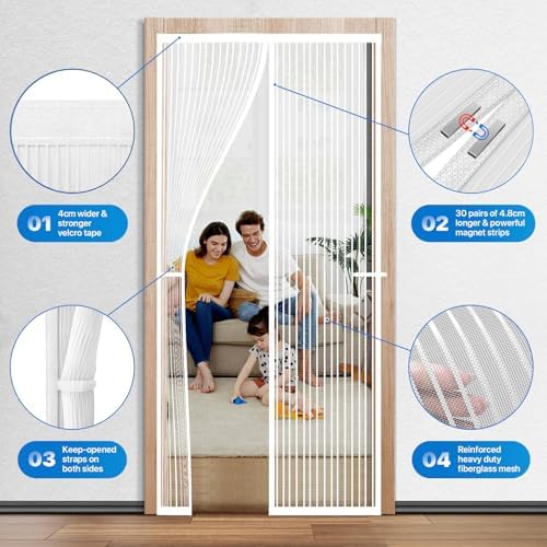 Heavy Duty Door Screen Magnetic Closure, LOVIGA Thickened Fiberglass Screen Door Mesh, Self Sealing, Tear Resistant, Easy Assemble, Fine Mesh Keep Bugs Out Fit Door Size 36 Inch X 82 Inch White