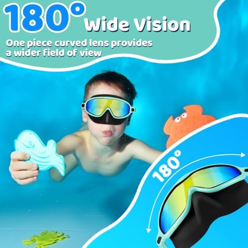 Vvinca Swim Goggles with Nose Cover, 2 Pack Wide View Diving Mask Anti-Fog UV No Leak Toddlers Swimming Goggles for Kids 3-15