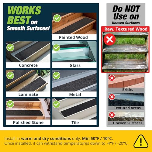 Outdoor Stair Treads Non Slip 24" x 4" - 8-Pack Weather Resistant Exterior Grip Tape for Wooden Steps - Non Slip Stair Treads - Anti Skid Strips - Waterproof 80-Grit Adhesive Treads by Thunder Grip