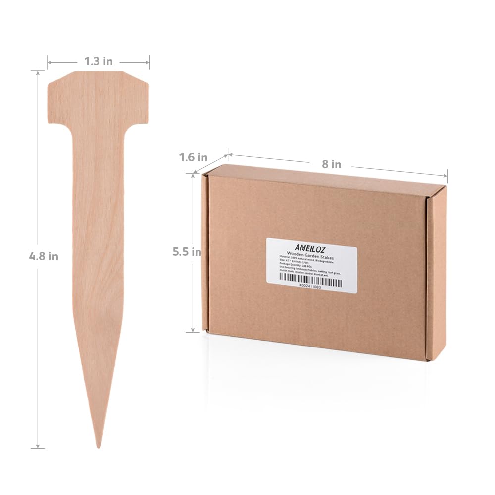 AMEILOZ 5 Inch Wooden Garden Stakes, Sturdy Wood Staples Pins Ground Stakes for Weed Barrier, Yard Lawn, Landscape Fabric