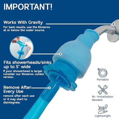 Rinseroo: "Shower Cleaning Thing"–Slip-On Handheld Hose Attachment for Fast, Mess-Free Shower Wall Rinsing–6 Ft Hose, Fits Up to 5" Shower Head –Temporarily Converts Standard Shower into Handheld