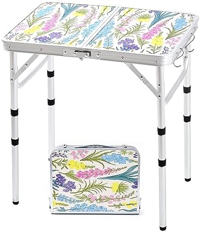 Folding Camping Table 2ft Portable Pinic Table Adjustable Height Small Card Table Aluminum Foldable Lightweight with Carry Handle for Outdoor Indoor Hiking Camp BBQ Beach (Blooming Floral)