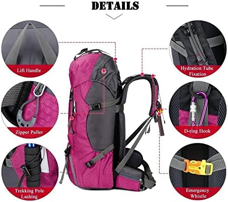 Bseash 60L Waterproof Hiking Camping Backpack with Rain Cover, Large Outdoor Sport Travel Daypack Rucksack for Climbing