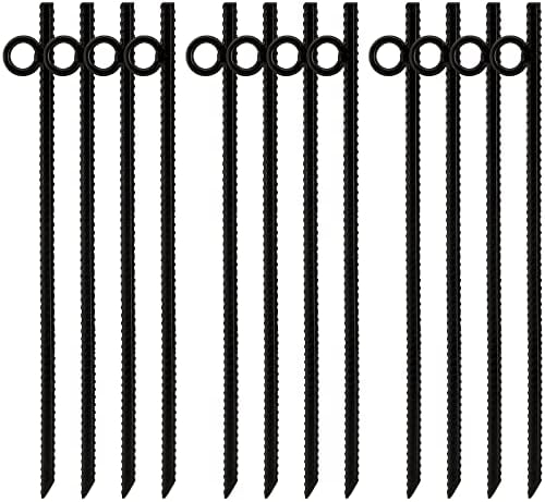 ZOOFOX 12 Pack 17 Inch Black Ground Anchor, Heavy Duty Steel Rebar Stakes with Loop, Reusable Tent Stakes for Outdoor Camping