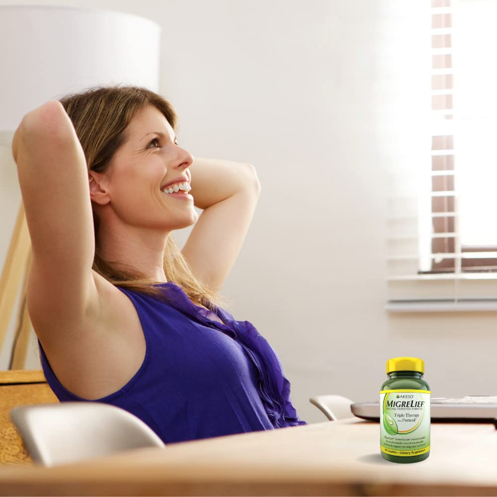 MigreLief Original Triple Therapy with Puracol - Nutritional Support for Migraine Sufferers - 60 Caplets/1 Month Supply